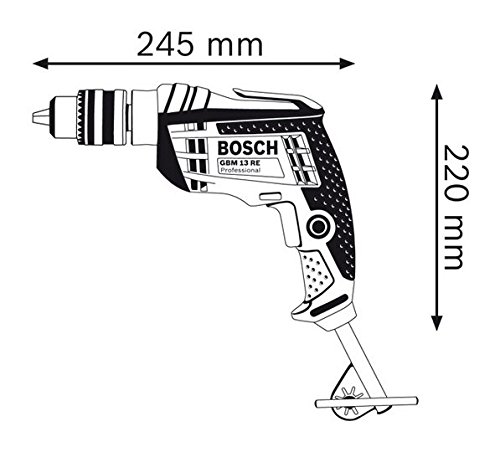 Bosch GBM 13 RE Heavy Duty Corded Electric Rotary Drill, 600W, 13 mm, 20 Nm, 1.7 kg, Speed Selection, Forward/Reverse Rotation, Soft Grip, For Wood & Metal + Handle