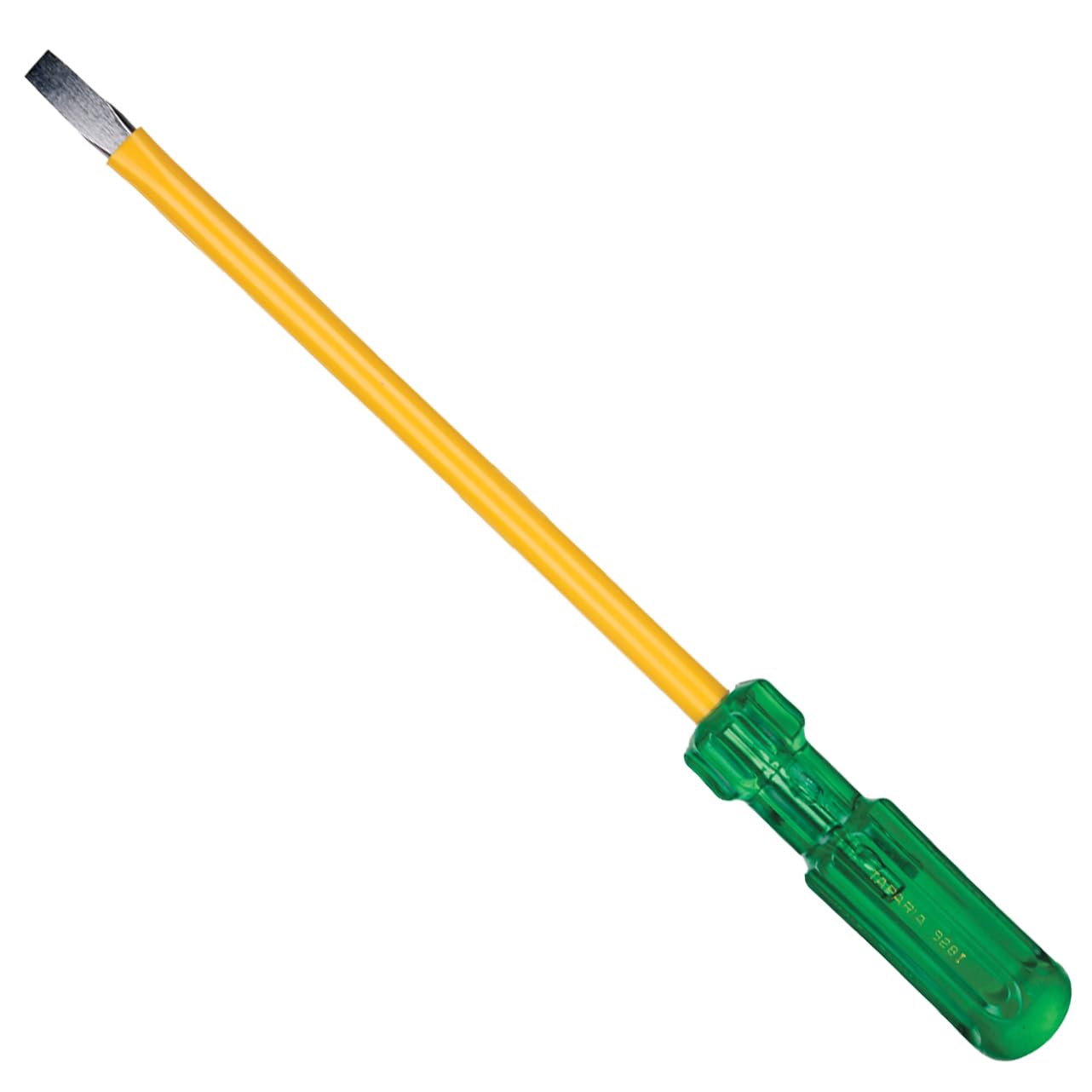 Tapria 928 I, Insulated Screwdriver with Magnetic TipOverall Length 377 mm Blade Length 250 mm Tip Size 10.0 x 1.2 mm. Suitable for Professional use