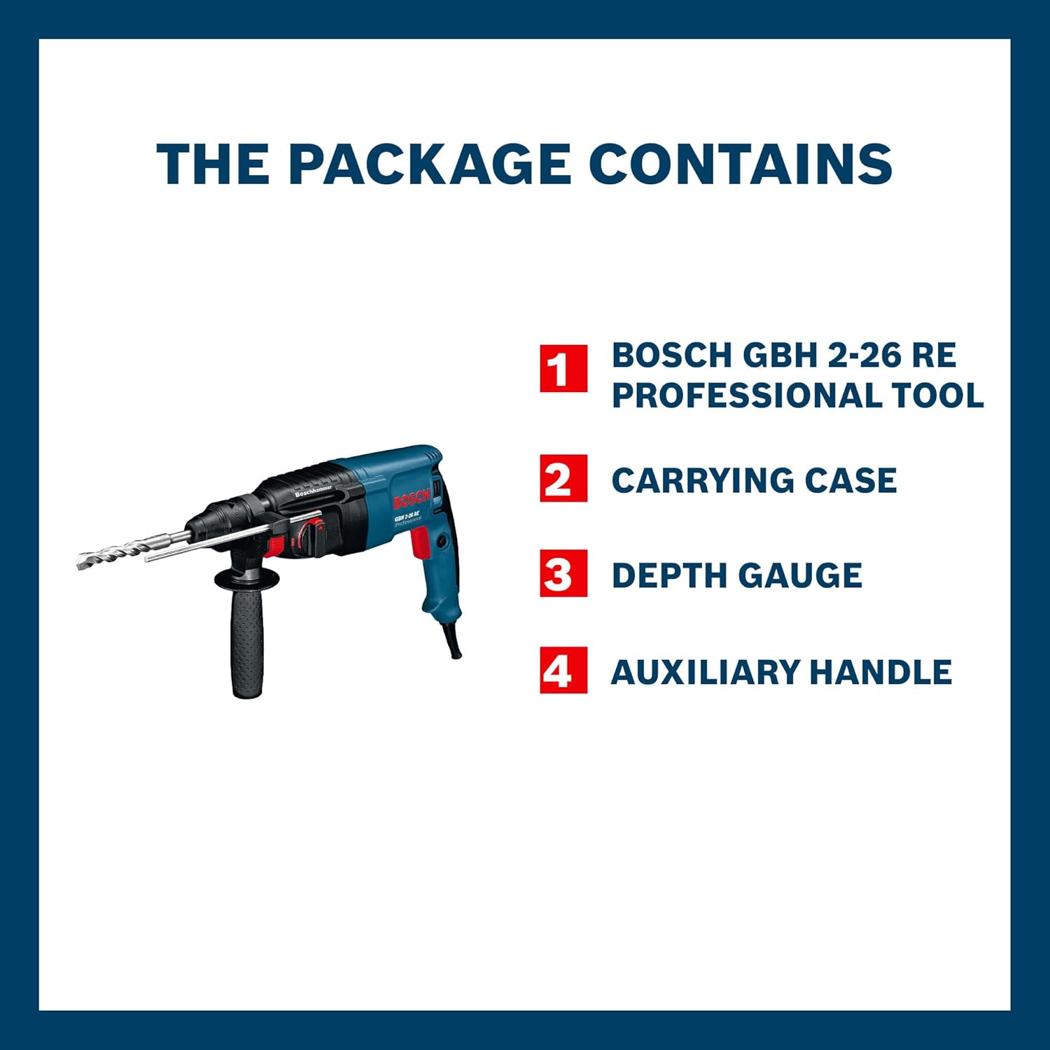 BOSCH GBH 2-26 RE Professional Rotary Hammer – SDS Plus | 800 W | SDS Plus Tool Holder | Rated Speed 0-900 rpm | Impact Rate 0-4000 BPM | Impact energy 0-2.7 J| Rotation Control Clutch | 1 Yr Warranty