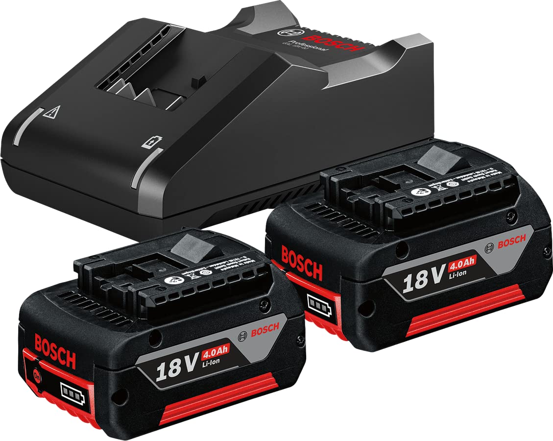 BOSCH 2 x GBA 18V 4.0Ah + GAL 18V-40 Professional Starter Set, Compact Battery & Fast Charger for All BOSCH 18V Tools, Lithium-Ion, Wall Mountable, 6 Months Warranty