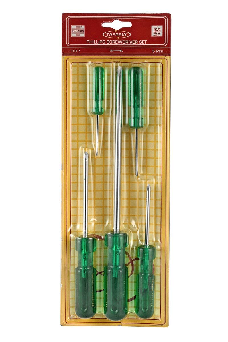 Taparia Screw Driver Kit 1017, 5 Pieces, Green & Silver, 5 pc