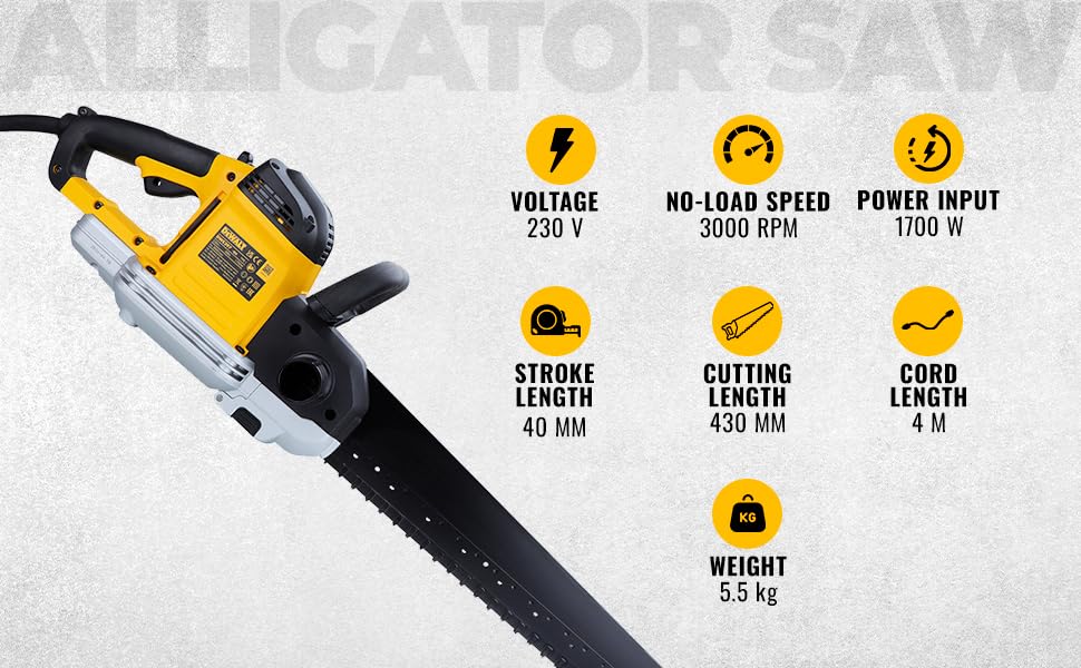 DEWALT DWE397-QS 1700W 430mm Alligator Saw for cutting ACC blocks