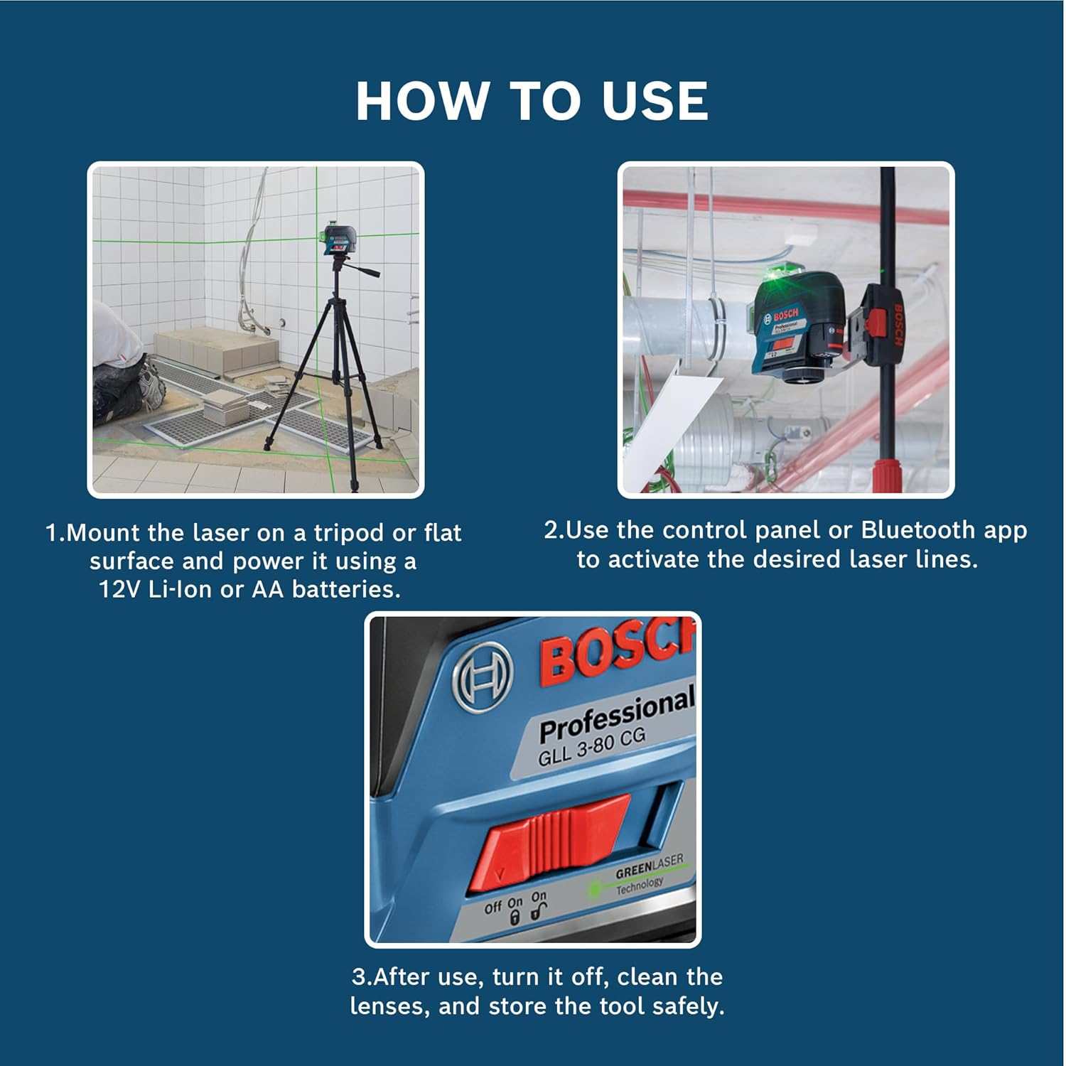 Bosch Professional GLL 3-80 CG Line Laser with Bluetooth – 30m Range – 120m Range with receiver, Self-Levelling, IP 54, Contactless Control (Blue)