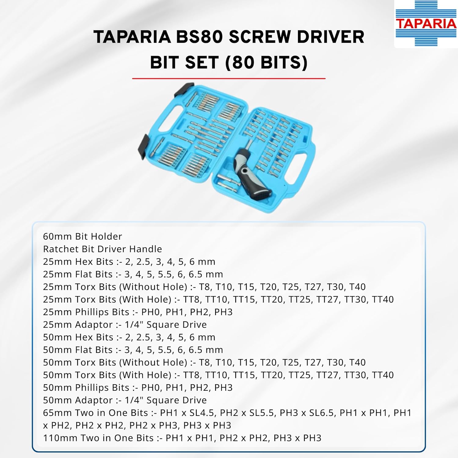 Taparia Bs80 Screw Driver Bit Set, Multicolour