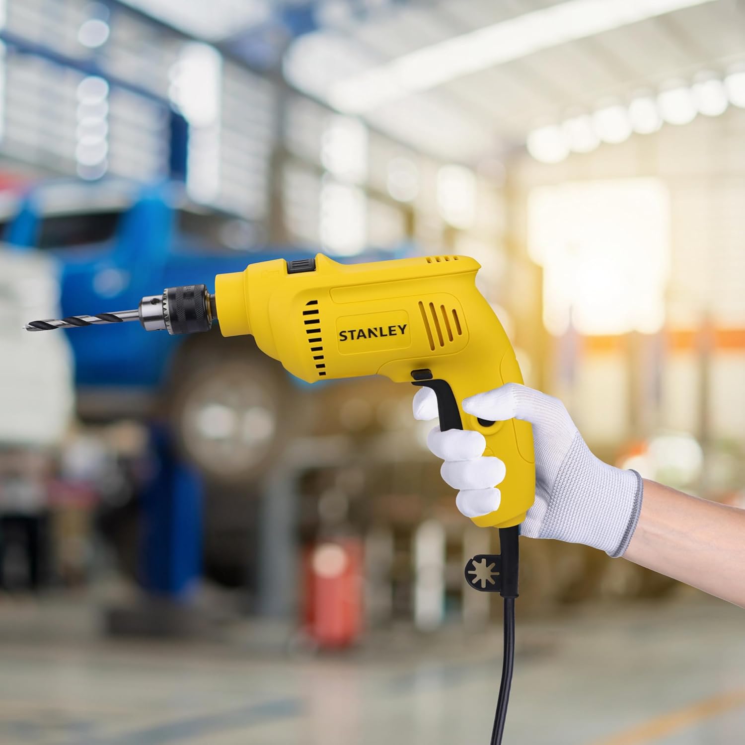 STANLEY SDH550KM-IN 550W 10mm Corded Single Speed Hammer Drill Machine with Mechanical Hand Toolkit (120-Pieces) – Includes Hammer Drill, Measuring Tape, Hammer, 1 Year Warranty, YELLOW & BLACK