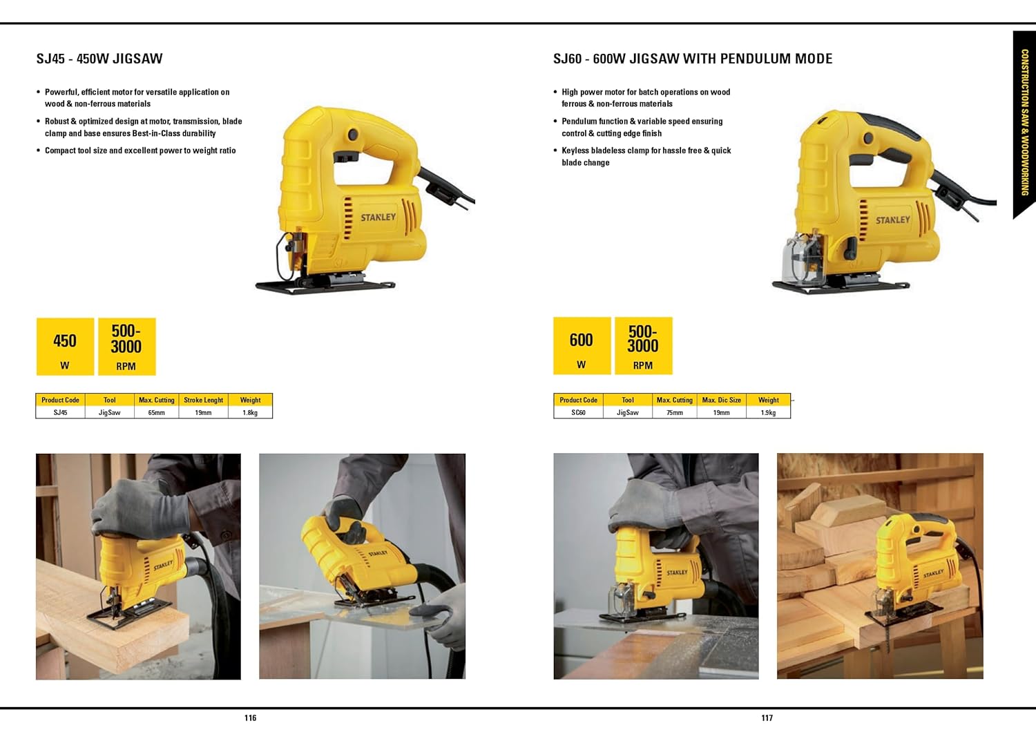 STANLEY SJ60 600W Variable Speed Pendulum JigSaw for cutting woodsheetmetal and plastic with 4 stage pendulum action