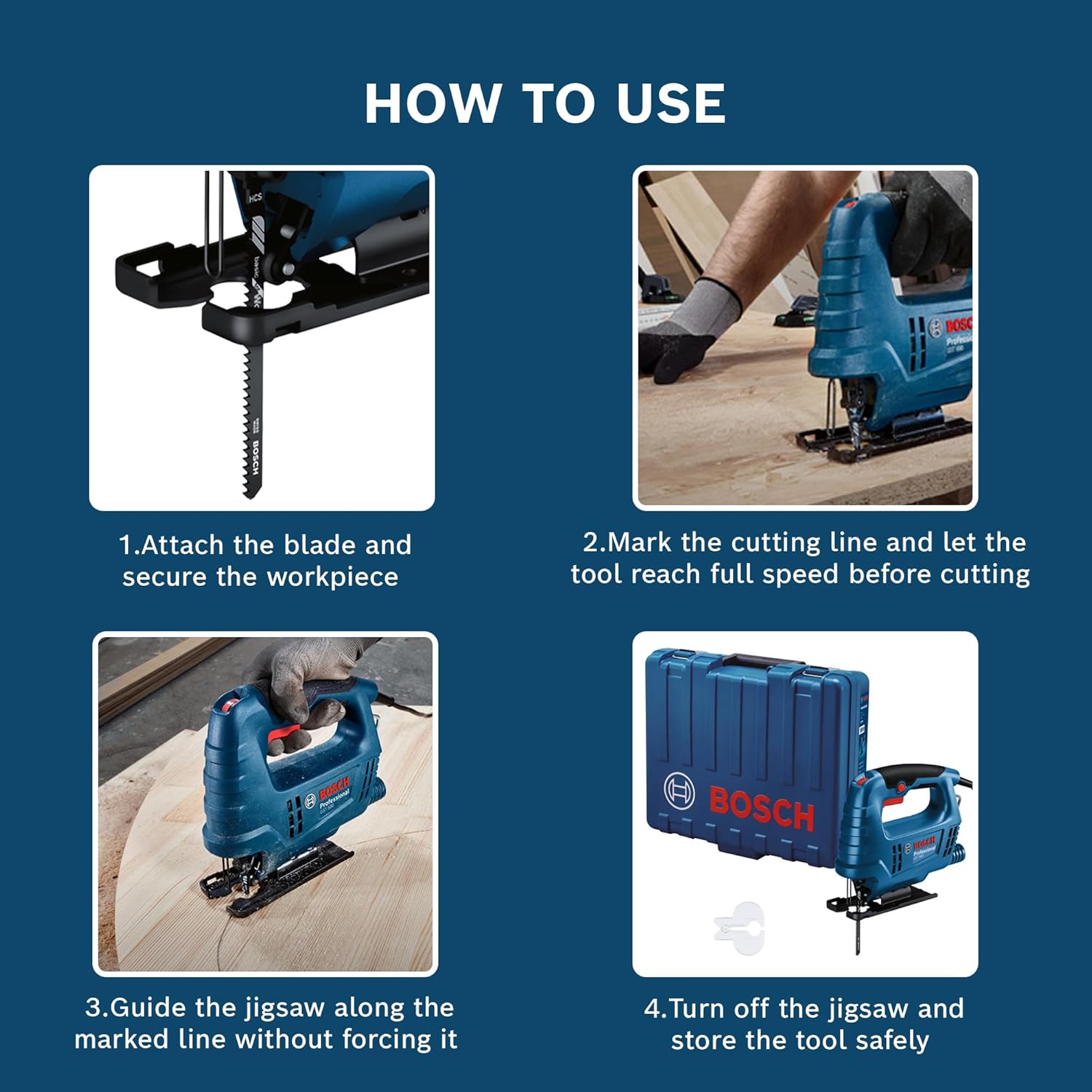 BOSCH GST 680 Corded Electric Jigsaw 500W Motor Stroke rate at No Load- 800-3100 spm Cutting Depth 68mm Lightweight & Portable 1 Wood Blade & 1 Allen Key Included