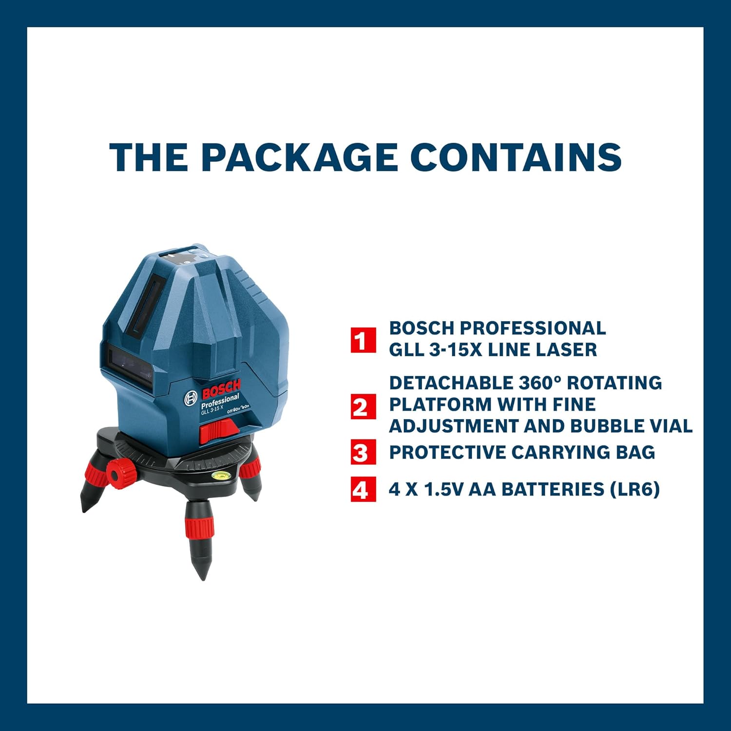 Bosch Professional GLL 3-15X Line Laser, IP54 15m Self Levelling (Accuracy: ± 0.2 mm/m, Blue)