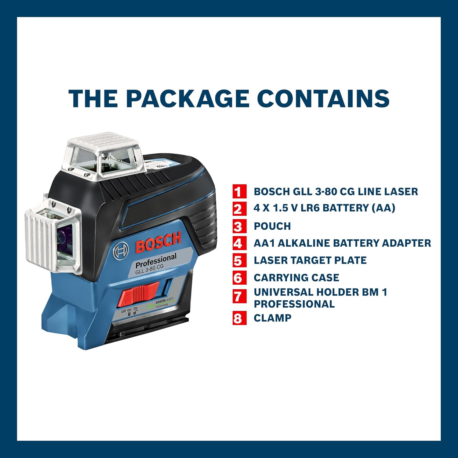 Bosch Professional GLL 3-80 CG Line Laser with Bluetooth – 30m Range – 120m Range with receiver, Self-Levelling, IP 54, Contactless Control (Blue)