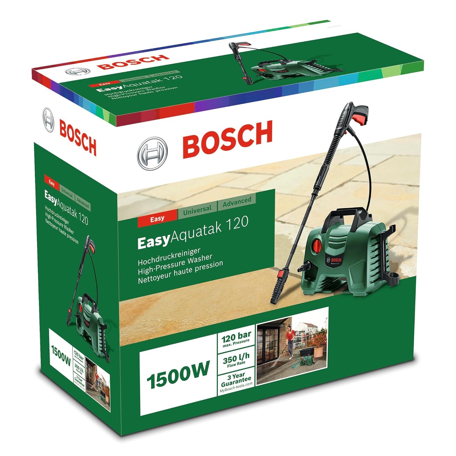 BOSCH Easy Aquatak 120 High Pressure Washer |1500-wt Motor | Max Pressure 120 Bar | Variable fan jet nozzle | Bosch Gun