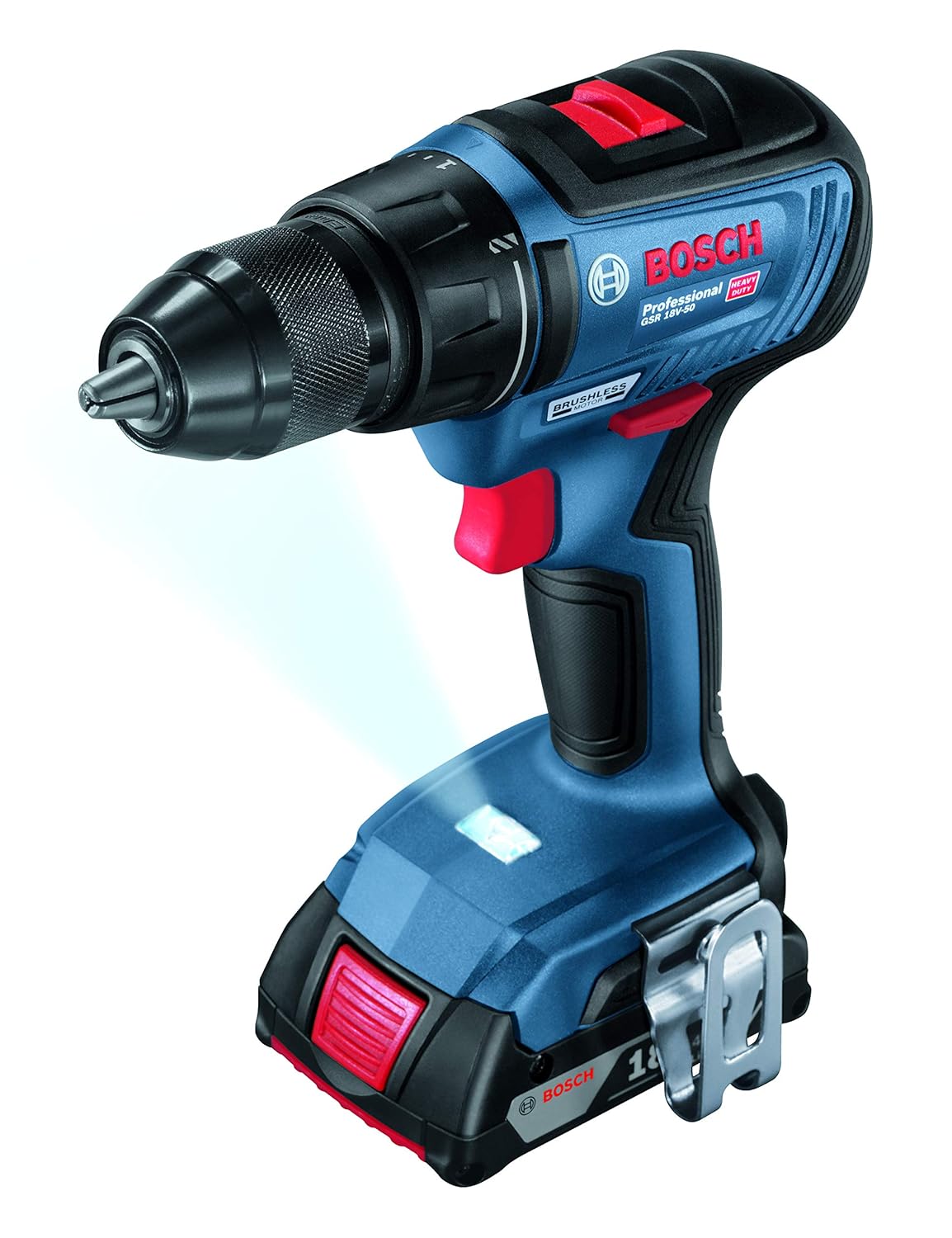 Bosch GSR 18V-50 Heavy-Duty Cordless Drill/Driver, 1.5/13 mm Chuck capacity, Brushless Motor, Metal Chuck, 1 kg, 2 x battery GBA 18V 2.0Ah + Quick charger GAL 18V-40 + L-CASE, 1 Year Warranty Visit the Bosch Store