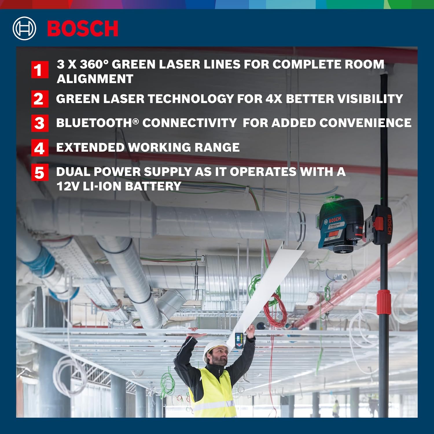 Bosch Professional GLL 3-80 CG Line Laser with Bluetooth – 30m Range – 120m Range with receiver, Self-Levelling, IP 54, Contactless Control (Blue)